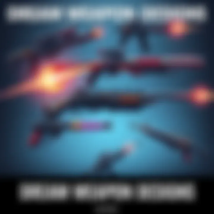 Illustration showing various imaginative weapon designs that enthusiasts wish existed, featuring unique shapes and colors.