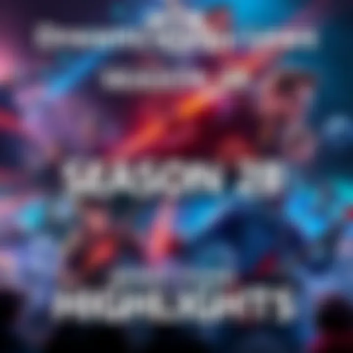 A collage of intense moments from DreamLeague Season 28 featuring players, gameplay action, and the event atmosphere