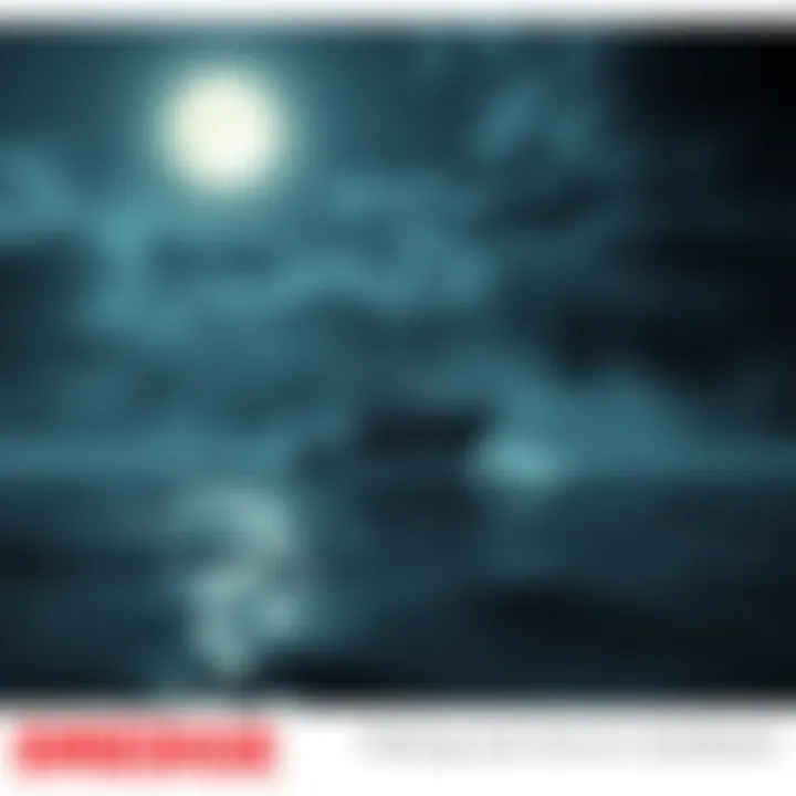 A fishing boat on dark waters under a moonlit sky, surrounded by mysterious shadows and fog.