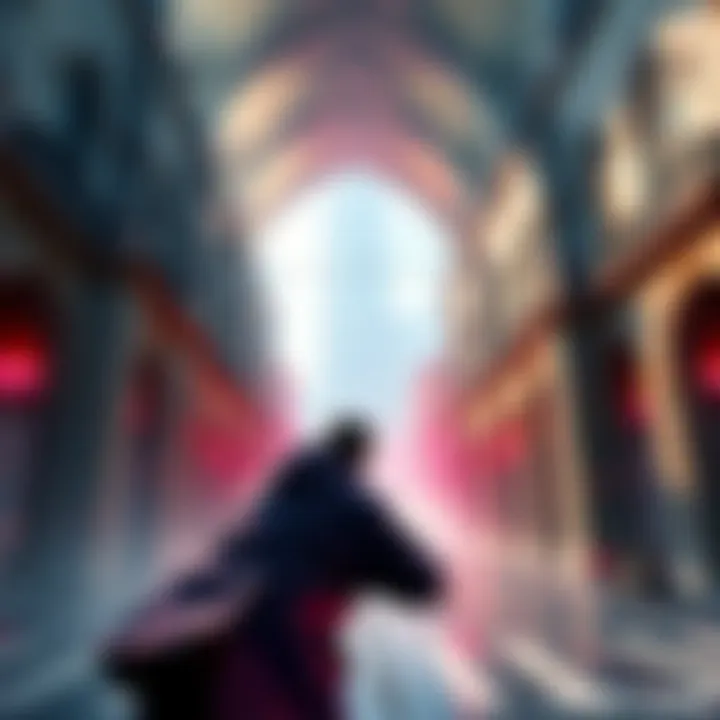 Drifter in La Cathédrale The Drifter character ready to engage in action within the La Cathédrale environment