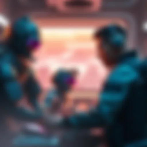 Drifter interacting with the Operators, showcasing their sibling-like relationship in a shared space.
