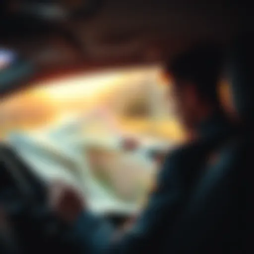 Driver inside a car examining a map while looking puzzled and lost