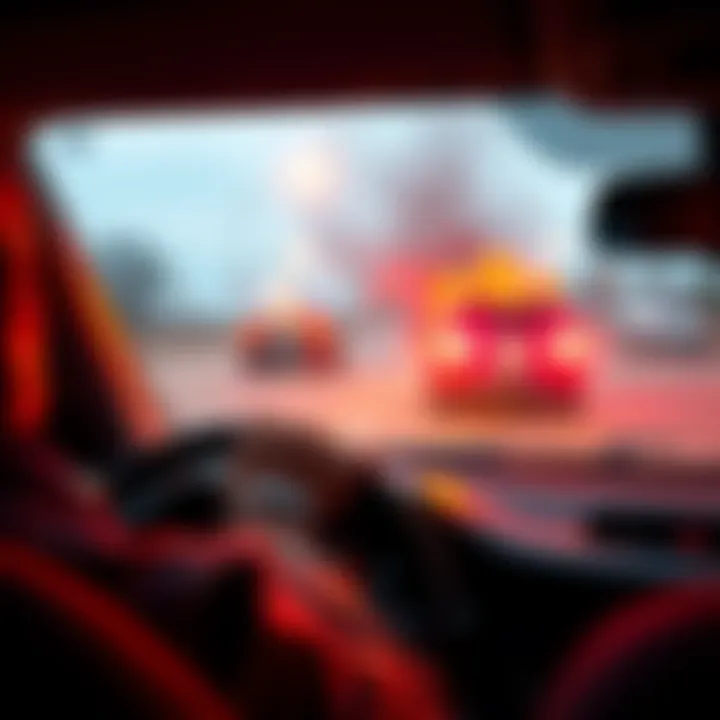 Driver surprised by unexpected sight A driver looking shocked at an unusual scene on the road, with their hand on the steering wheel.