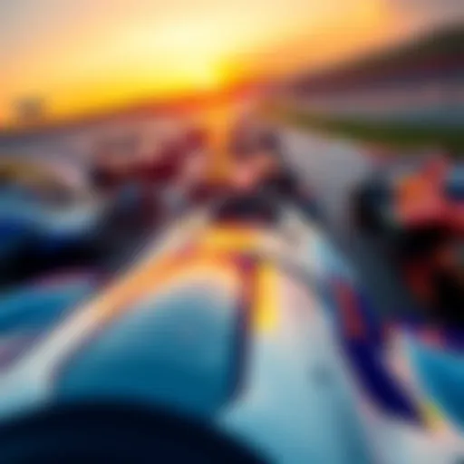 Several race cars from the 2025 World Cup are shown on a track, highlighting different driving styles as they navigate turns and straights.