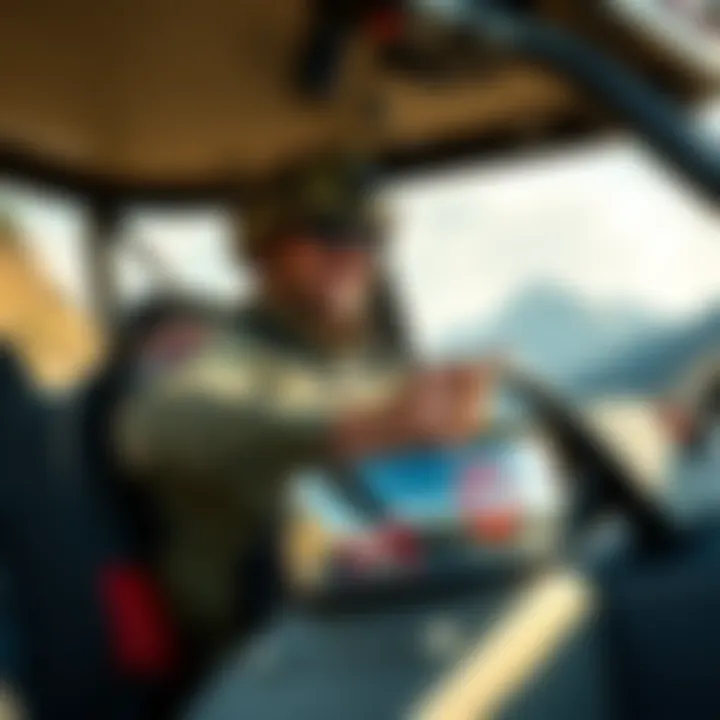 A soldier happily driving the Doohickey contraption through a scenic area, showcasing its fun design and features.