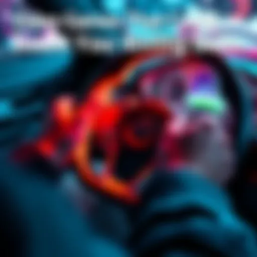 A close-up of a gaming controller with a steering wheel design, showing hands actively playing a racing game.