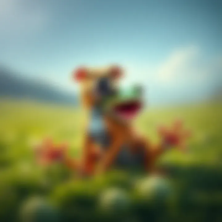 A playful Drog, combining features of a dog and a frog, sitting happily on a grassy field, with its dog-like body and frog-like limbs.