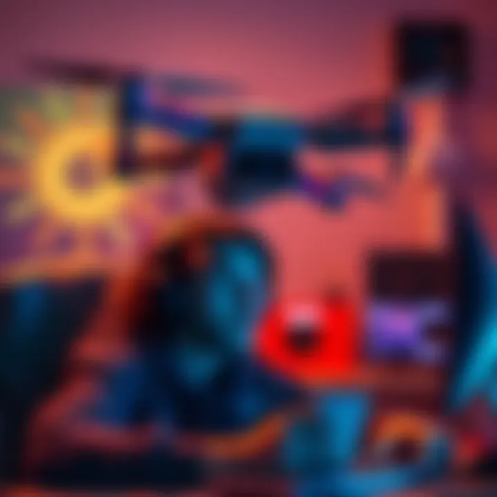 A drone hovers above a player’s gaming setup, stealing valuable items as the player looks shocked and frustrated.