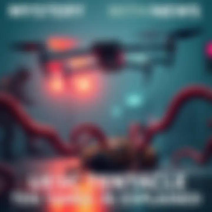 Drone interacting with UESC tentacles A drone extending tentacles towards a downed player in a gaming environment, showing the mechanics at work.