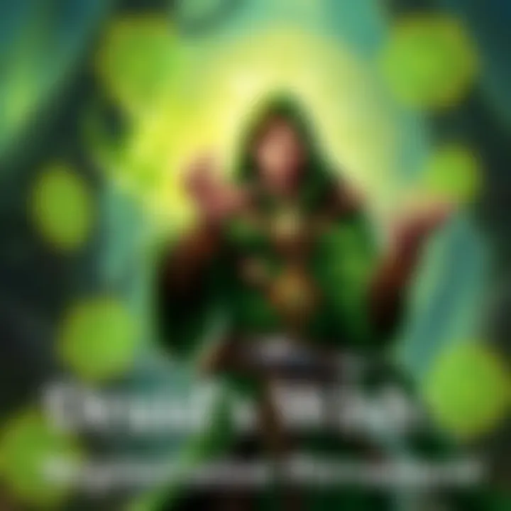 A Druid character with green robes, surrounded by glowing nature symbols, casting the Wish spell to make Regeneration permanent.