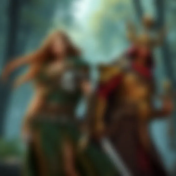 Druid and Cleric Characters in DnD Two fantasy characters representing a Druid and a Cleric, one with nature-themed attire and the other in armor, standing together with a forest backdrop.