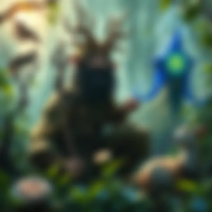 Druid in Nature A druid character surrounded by lush greenery, with animal companions and magical energy in the air, symbolizing a connection to nature.