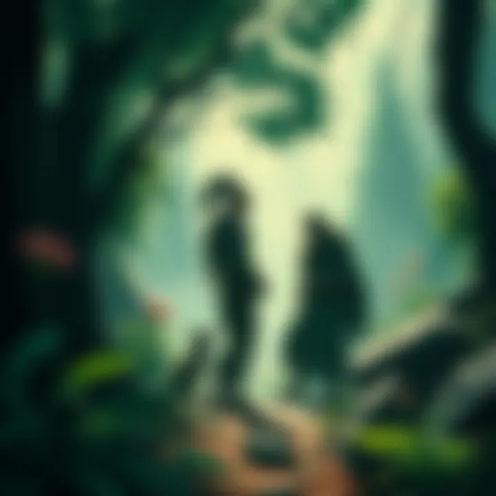A Druid and Lifeshaper discussing their roles in a lush forest setting, surrounded by magical plants and creatures.
