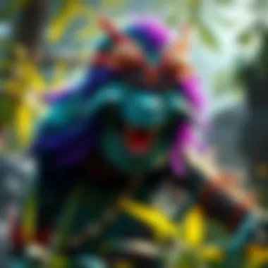 Colorful concept art of the Druid Mauga skin featuring unique design elements and natural themes, showing off new features.