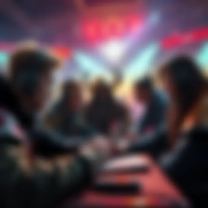 A group of Druid players discussing strategies in a competitive gaming setting