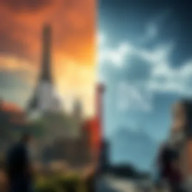 Side-by-side view of two game worlds from DS1 and DS2, showcasing their environments and characters