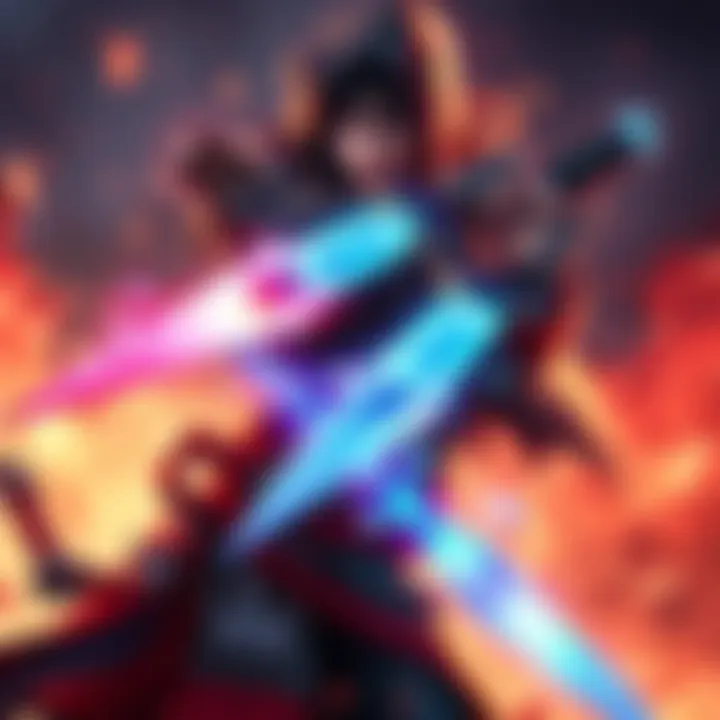 Character wielding artisan dual blades ready for combat with glowing effects and dynamic pose.