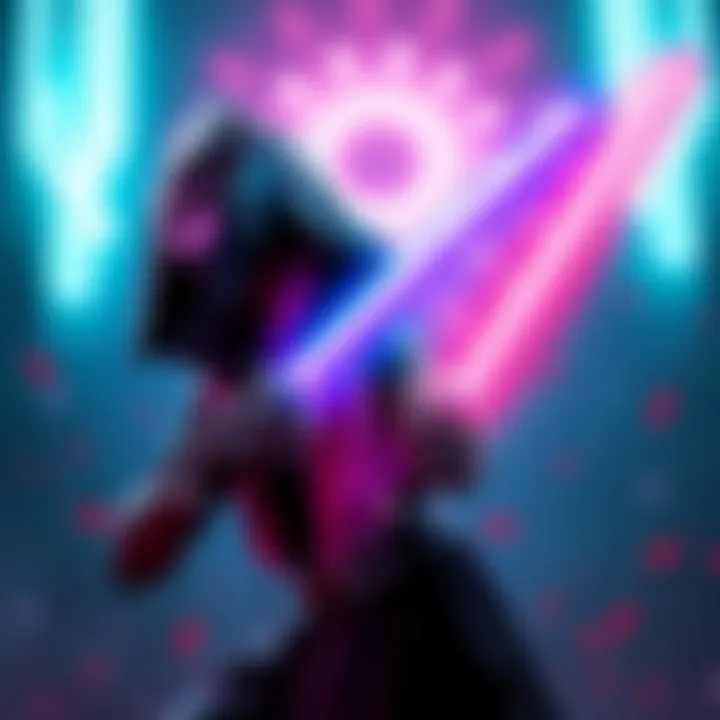 A player showcasing the dual-sword Aberrant in Beat Saber, ready for action with swords drawn and vibrant lights around them.