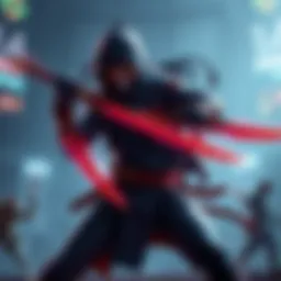 A character wielding dual blades, showcasing a dynamic fighting stance in a gaming environment.