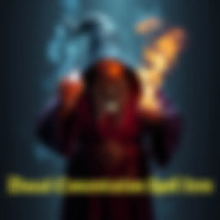 A wizard holding a magical item that glows, casting two spells at once, surrounded by mystical energy