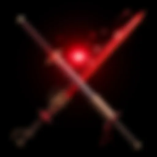Two katanas crossed with a bright aura indicating spirit gain, set against a dark background.