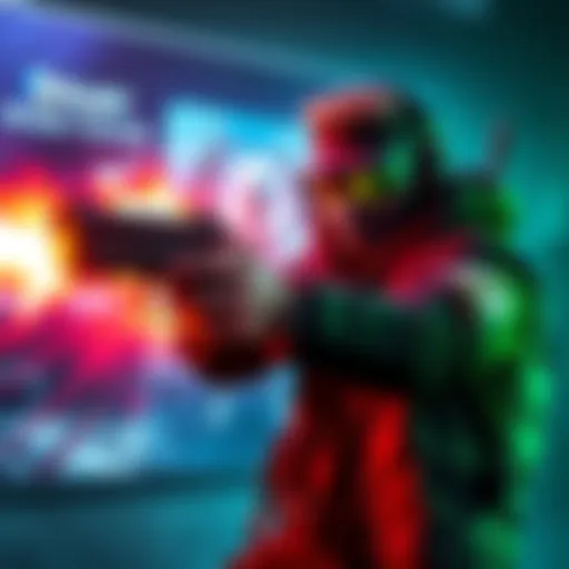 A gaming character firing dual pistols, showcasing dynamic movements and visual effects on a widescreen display