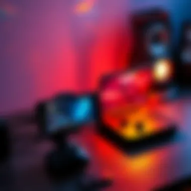 A Steam Deck connected to a portable monitor with a phone holder, displaying a game emulator interface.