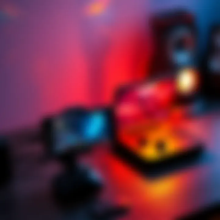 A Steam Deck connected to a portable monitor with a phone holder, displaying a game emulator interface.