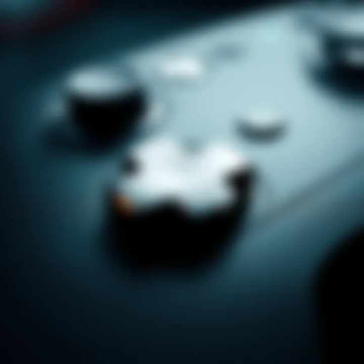 DualSense Controller Close-Up Close-up view of the textured surface of a DualSense controller with focus on face buttons