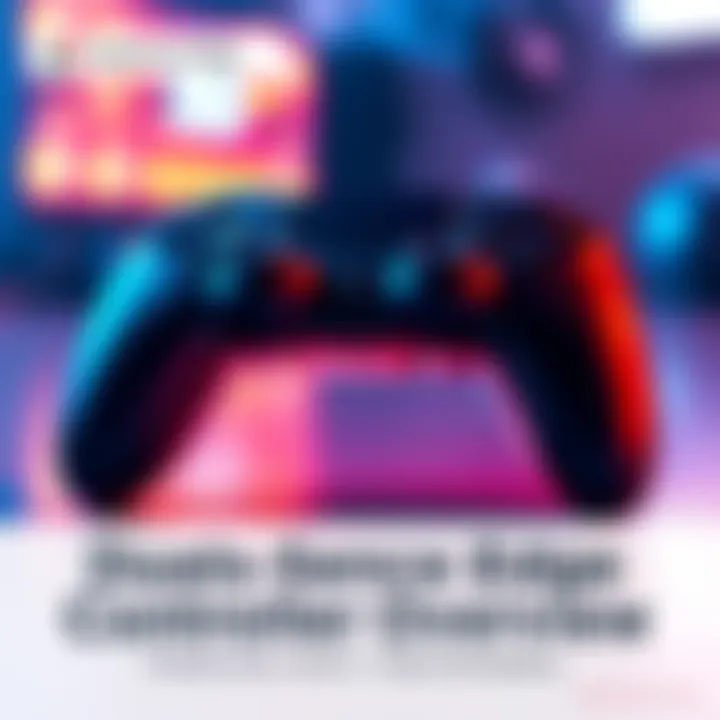 The DualSense Edge controller showcases its sleek design and custom features, highlighting buttons and analog sticks.