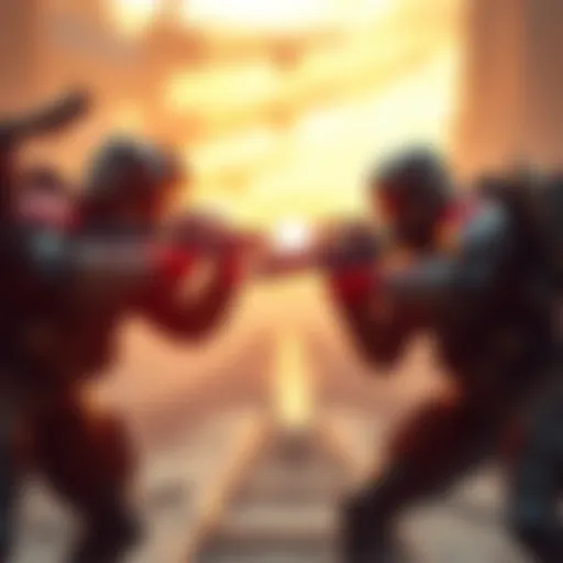 Players engaged in an exciting gunfight, with one player showing great skill and strategy in the early morning light at Spaceport.