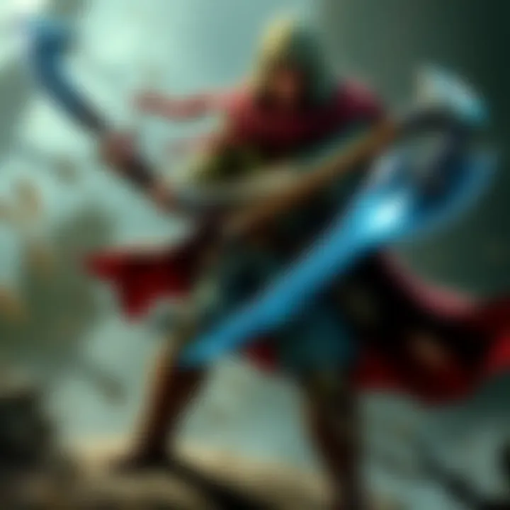 A character in DnD 5.5 wielding a scimitar and a +1 battleaxe, showcasing their combat stance.