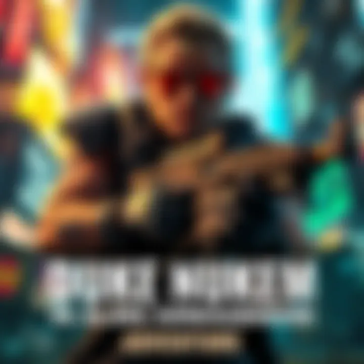 Duke Nukem armed and ready to fight aliens in a futuristic city environment