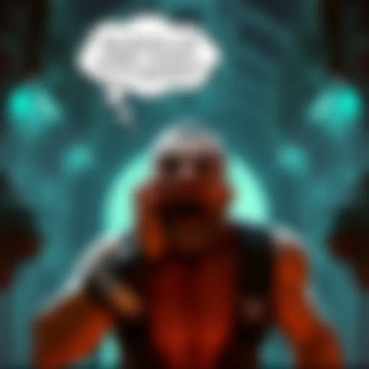 Duke Nukem emerging from cryo stasis, looking shocked and holding his head, with a thought bubble referencing Duke Nukem Forever as a nightmare.