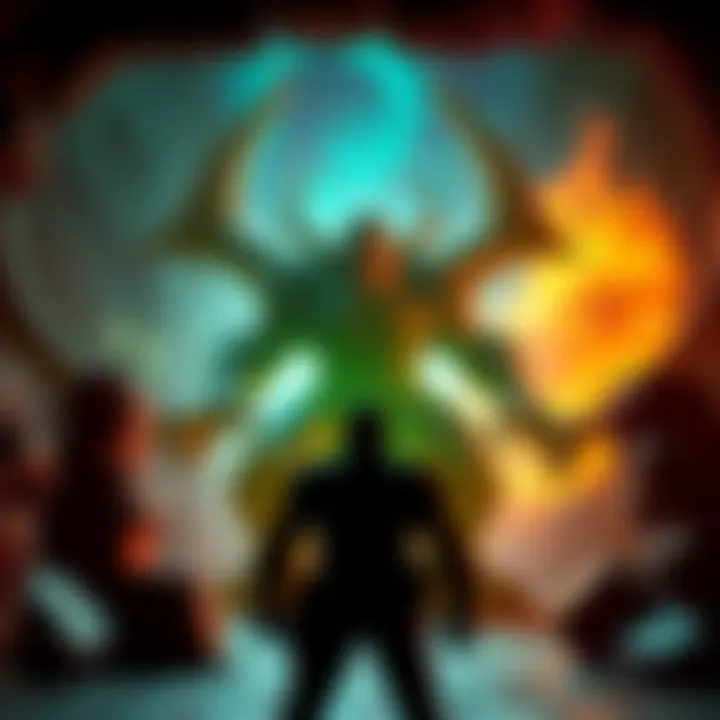 A player character faces off against a large, menacing monster from the Duke Nukem startup screen in a retro game setting