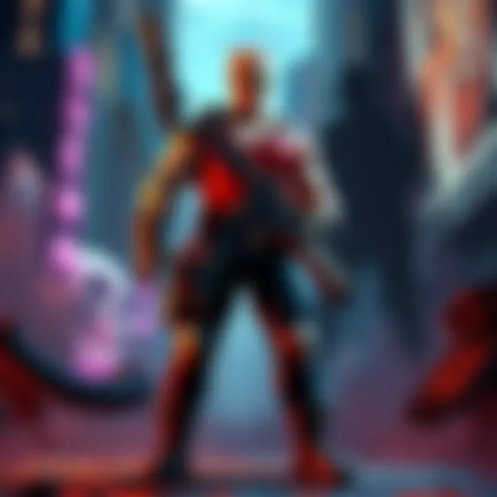 Duke Nukem character standing confidently with a weapon, showcasing a bold attitude and adventure vibe.