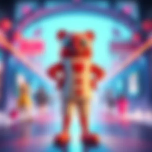 A figure known as Dum Dum standing confidently, radiating charm and appeal in a vibrant setting.