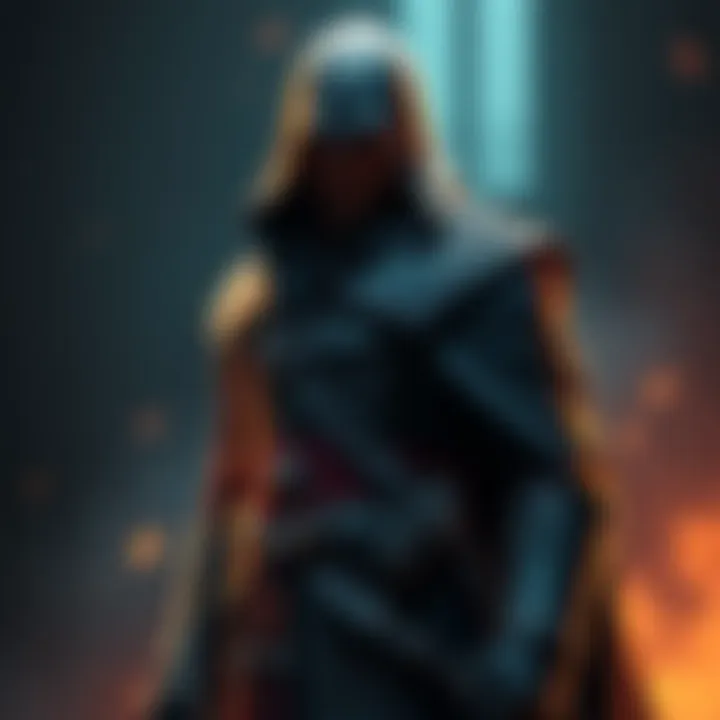 Duncan wearing his unmodified iconic robes, standing in a heroic pose with Edward's outfit visible in the background