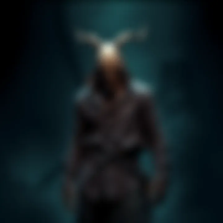 The character Dung Eater standing in a shadowy environment, showcasing his tattered clothing and grim appearance, reflecting his complex nature.