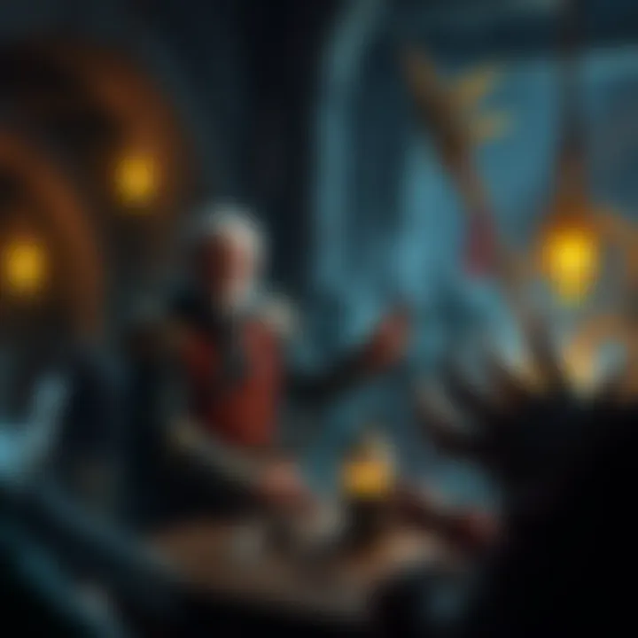 A Dungeon Manager overseeing a team of monsters and traps in a fantasy dungeon setting, balancing strategy and combat.