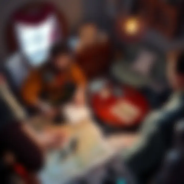 A Dungeon Master setting up a tabletop game, with adventure maps and character sheets spread out, focusing on three scenarios: Caves of Chaos, Wilderness, and Keep on the Borderlands.
