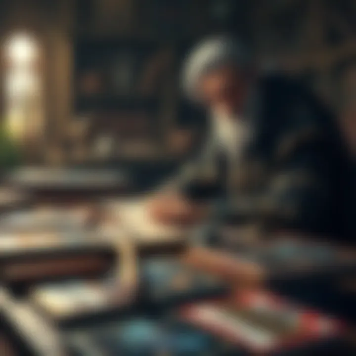 A Dungeon Master sits at a table with various DnD rulebooks and adventure modules, contemplating compatibility between older adventures and new rules.