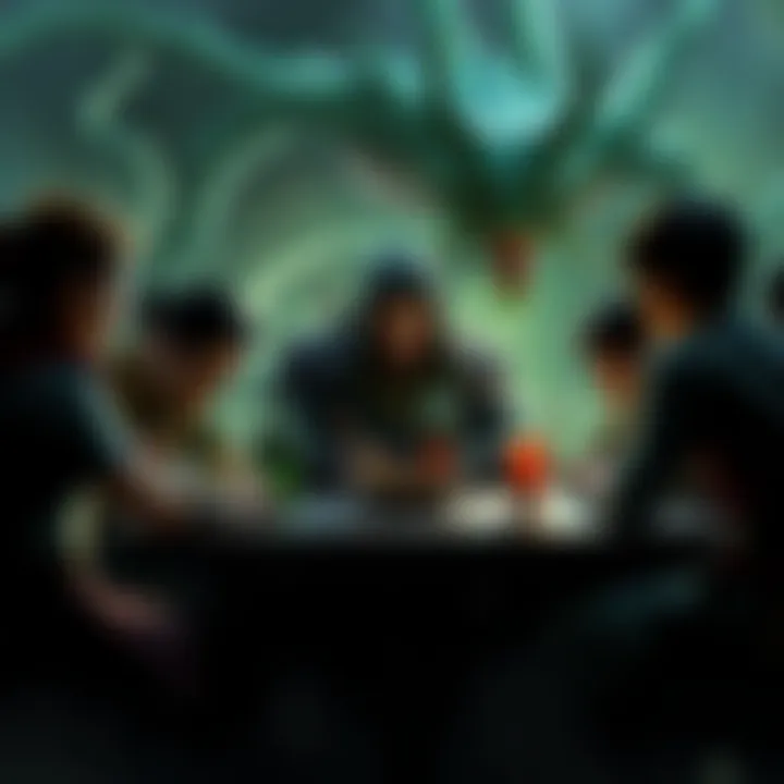 A group of Dungeons and Dragons players sitting at a table, one player looks concerned as their character turns to stone during a combat scene with a Medusa