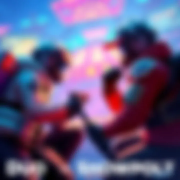 Duos Gameplay in Showdown Two players teaming up in a vibrant gaming environment, strategizing together in an action-packed showdown.