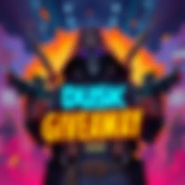 A colorful drawing depicting a character from a fast-paced shooter game, with guns and action elements around them, celebrating a giveaway event.