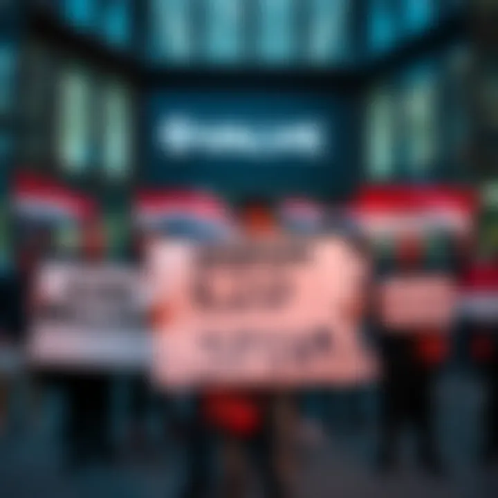 A group of Dutch gamers holding signs in front of a Valve office, expressing their demand for €220 million from Steam.