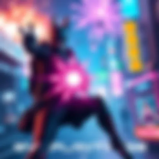 A vibrant scene from a DVA bomb montage featuring explosive action and colorful visuals, showcasing the character in a dynamic pose