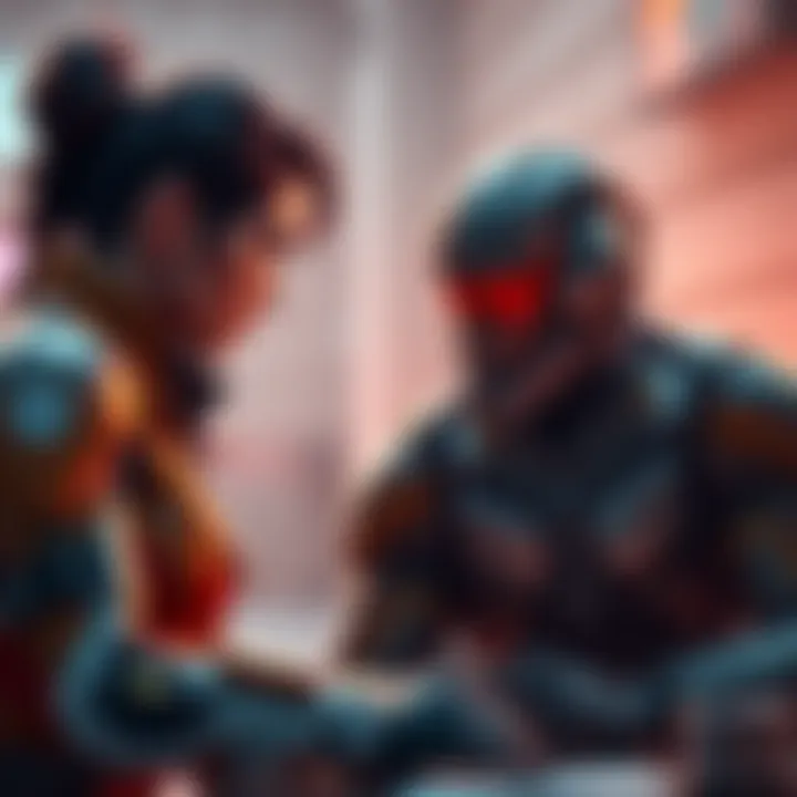 Dva engaging in a discussion with Ram, showing contrasting emotions about their views on humans and omnics