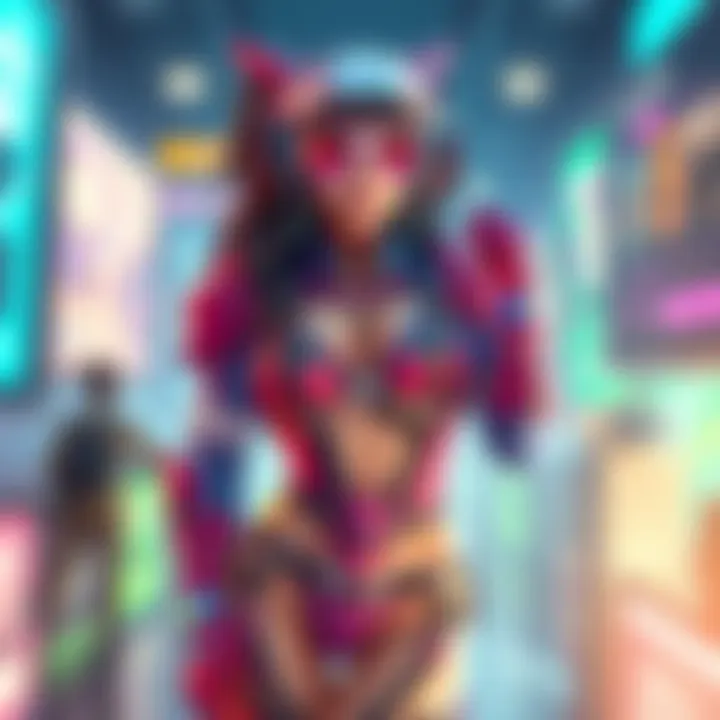 D.Va showcasing her new thong outfit in a vibrant gaming setting
