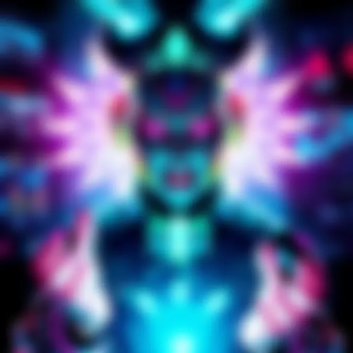 A character from Dvas Mythic with glowing features, expressing powerful voicelines in a gaming environment.